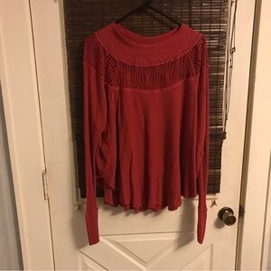 Elegant Red Lace Knit Sweater